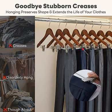 Solid Wood Suit Hangers With Removable Clips Smooth Finish 360 Swivel Hook