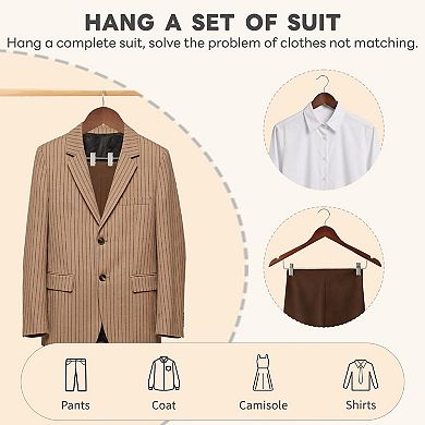 Solid Wood Suit Hangers With Removable Clips Smooth Finish 360 Swivel Hook