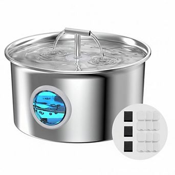 Petsfit Stainless Steel Pet Water Fountain 2.6L Automatic Dispenser Dual Modes Quadruple Filtration