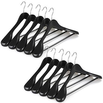 Wide Shoulder Solid Wood Coat Hangers Non Slip Pants Bar 360 Swivel Hook