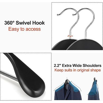 Wide Shoulder Solid Wood Coat Hangers Non Slip Pants Bar 360 Swivel Hook