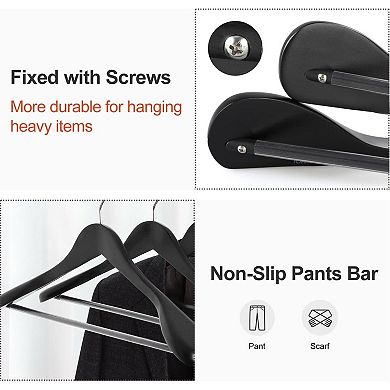 Wide Shoulder Solid Wood Coat Hangers Non Slip Pants Bar 360 Swivel Hook
