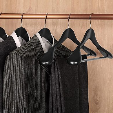 Wide Shoulder Solid Wood Coat Hangers Non Slip Pants Bar 360 Swivel Hook