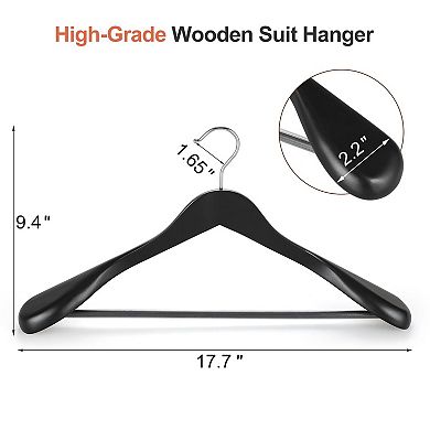 Wide Shoulder Solid Wood Coat Hangers Non Slip Pants Bar 360 Swivel Hook