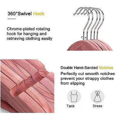 Solid Wood Clothes Hangers 360 Swivel Hook Non Slip Shoulder Notches Durable Closet Organizer