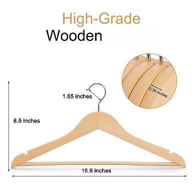 Solid Wood Clothes Hangers 360 Swivel Hook Non Slip Shoulder Notches Durable Closet Organizer