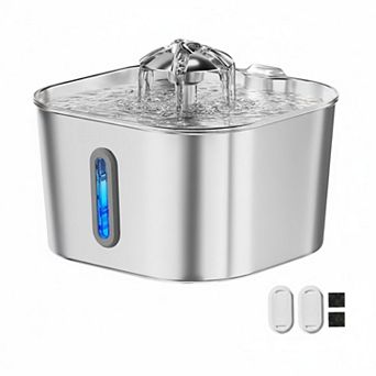 Petsfit Stainless Steel Cat Water Fountain 2.2L Ultra Quiet Level Window Fresh Filtered Drinking