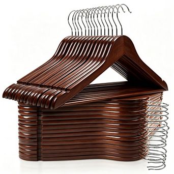 30 Pack Solid Wood Coat Hangers 360 Swivel Hook Smooth Finish Shoulder Grooves For Clothes