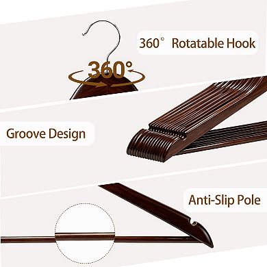 30 Pack Solid Wood Coat Hangers 360 Swivel Hook Smooth Finish Shoulder Grooves For Clothes