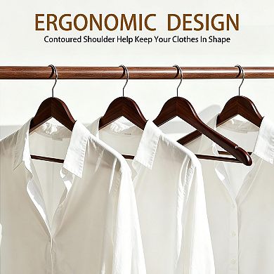 30 Pack Solid Wood Coat Hangers 360 Swivel Hook Smooth Finish Shoulder Grooves For Clothes