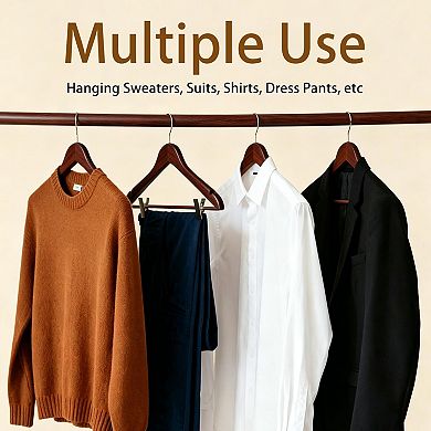 30 Pack Solid Wood Coat Hangers 360 Swivel Hook Smooth Finish Shoulder Grooves For Clothes
