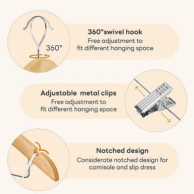 Solid Wood Suit Hangers With Removable Clips Smooth Finish 360 Swivel Hook