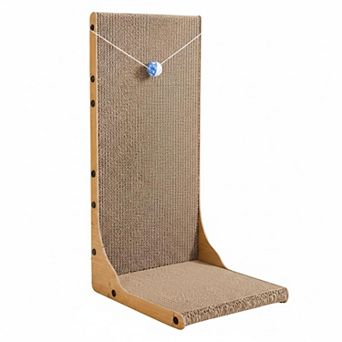 Nicate L Shape Cat Scratcher Vertical Board with Ball Corrugated Paper for Indoor Cats