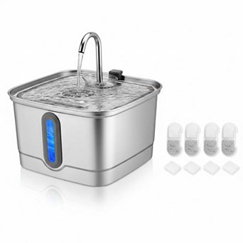 Petsfit Stainless Steel Pet Water Dispenser 3L, Quiet Pump, Filter System, LED Light