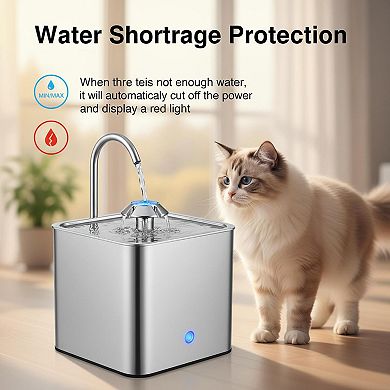 Petsfit Stainless Steel Pet Water Dispenser 3L, Quiet Pump, Filter System, LED Light