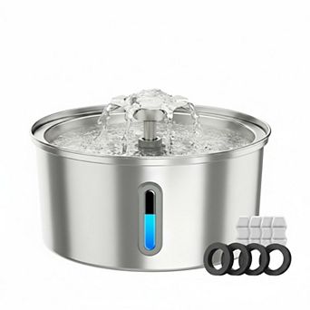 Petsfit Stainless Steel Pet Water Fountain 3.2L Ultra Quiet 5Layer Filtration LED Level Easy Clean