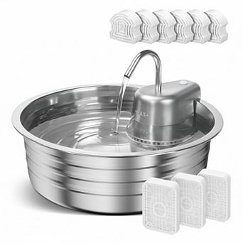 Petsfit Stainless Steel Pet Water Fountain: Ultra Quiet Pump, Quadruple Filtration, Flowing Water