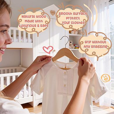 20 Pack Solid Wood Clothes Hangers with Pants Bar Shoulder Notches Swivel Hooks
