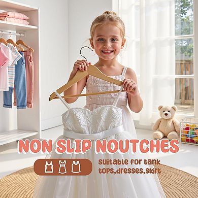 20 Pack Solid Wood Clothes Hangers with Pants Bar Shoulder Notches Swivel Hooks