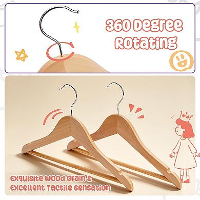20 Pack Solid Wood Clothes Hangers with Pants Bar Shoulder Notches Swivel Hooks