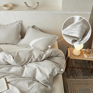Linen King Size Duvet Cover Set with Embroidery