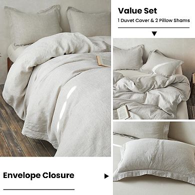 Linen King Size Duvet Cover Set with Embroidery