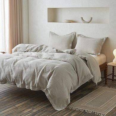 Linen King Size Duvet Cover Set with Embroidery