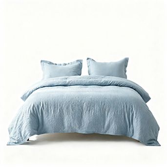 Linen King Size Duvet Cover Set with Embroidery