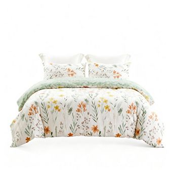 Queen Size 600TC Yellow & Green Floral Reversible Duvet Cover Set