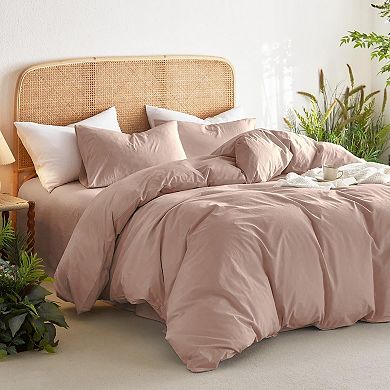 Queen Size Washed Cotton Duvet Cover Set with Linen Feel