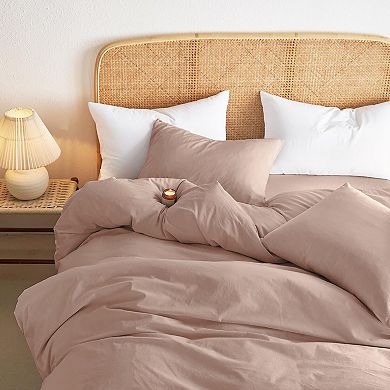 Queen Size Washed Cotton Duvet Cover Set with Linen Feel