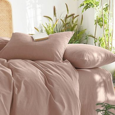 Queen Size Washed Cotton Duvet Cover Set with Linen Feel