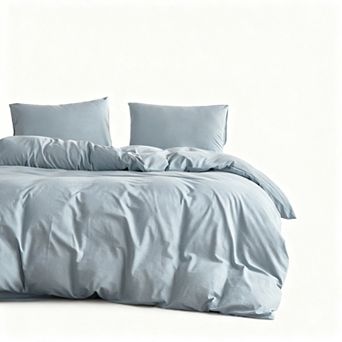 Queen Size Washed Cotton Duvet Cover Set with Linen Feel