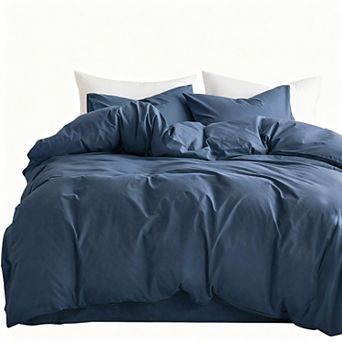 Queen Size Washed Cotton Duvet Cover Set with Linen Feel