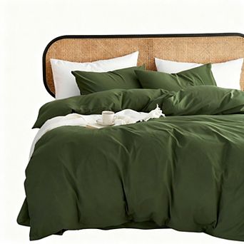 Queen Size Washed Cotton Duvet Cover Set with Linen Feel