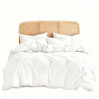 Queen Size Washed Cotton Duvet Cover Set with Linen Feel