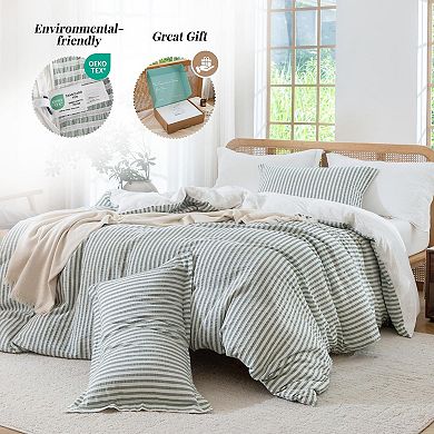 Boho Textured Jacquard Duvet Cover Set Washed Cotton, Zipper Closure