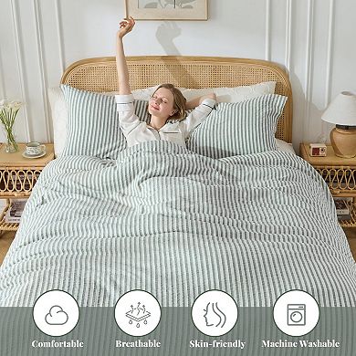 Boho Textured Jacquard Duvet Cover Set Washed Cotton, Zipper Closure