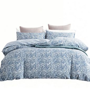 600TC Blue Green Paisley Duvet Cover Set Queen