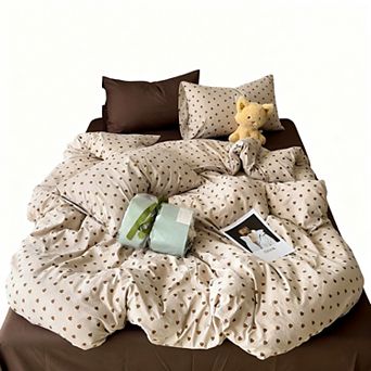 Brown Heart Vintage Print Duvet Cover Set Queen