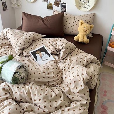 Brown Heart Vintage Print Duvet Cover Set Queen