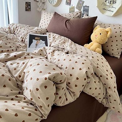 Brown Heart Vintage Print Duvet Cover Set Queen