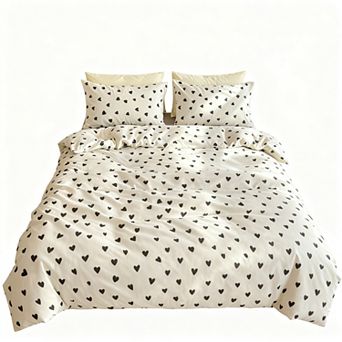 Black White Heart Duvet Cover Set - Soft Microfiber, Romantic Design, Easy Care