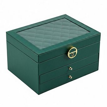 3 Layers PU Leather Jewelry Organizer Box with Drawers for Earrings Bracelets Rings Watches