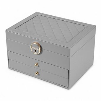 3 Layers PU Leather Jewelry Organizer Box with Drawers for Earrings Bracelets Rings Watches