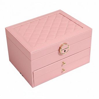 3 Layers PU Leather Jewelry Organizer Box with Drawers for Earrings Bracelets Rings Watches