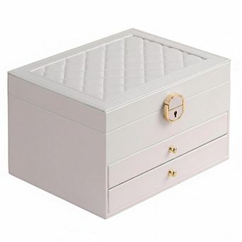 3 Layers PU Leather Jewelry Organizer Box with Drawers for Earrings Bracelets Rings Watches