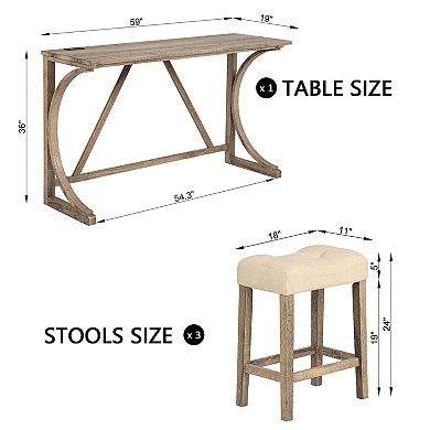 Bar Table Set with Power Outlet & 3 Padded Stools, 4-Piece Home Set for Dining Room
