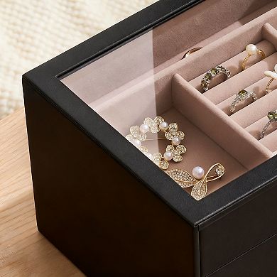 Glass Display Jewelry Organizer Case with Drawers Velvet Lining