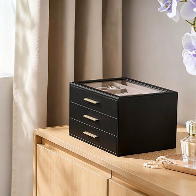 Glass Display Jewelry Organizer Case with Drawers Velvet Lining
